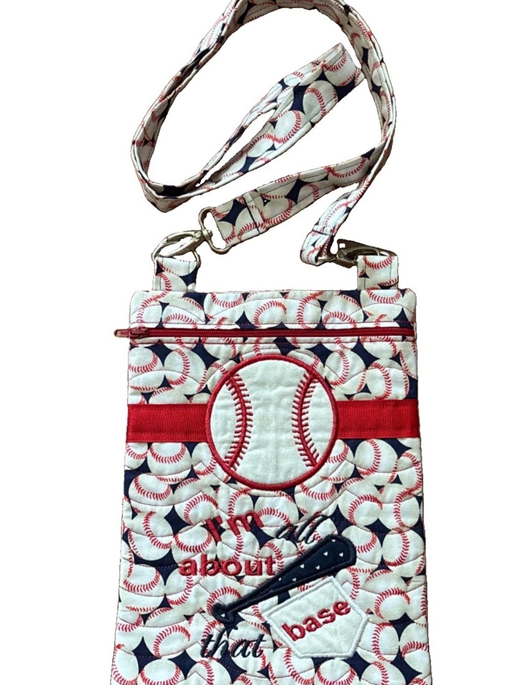 Sporty Quilted Crossbody Bag in White, Red and Navy